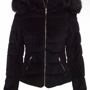 Women's Black Puffer Jacket with Fur Hood